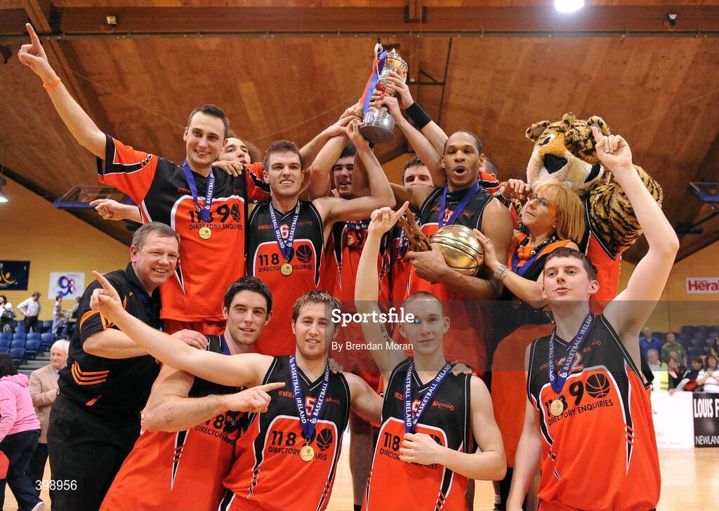 31 January 2010; The Killester team celebrate with the cup after victory over UCC Demons. Men's Superleague National Cup Final 2010, Killester v UCC Demons, National Basketball Arena, Tallaght, Dublin. Picture credit: Brendan Moran / SPORTSFILE