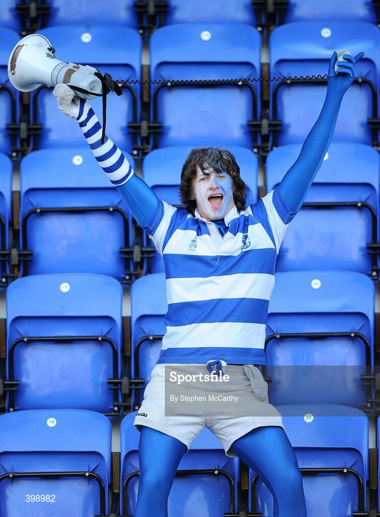 31 January 2010; A Blackrock College supporter celebrates his side's victory. Leinster Schools Senior Cup First Round, Belvedere College v Blackrock College, Donnybrook Stadium, Donnybrook, Dublin. Picture credit: Stephen McCarthy / SPORTSFILE