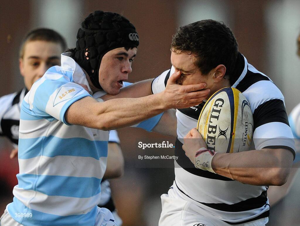 31 January 2010; Padraig F. Pendred, Belvedere College, is tackled by Steven Wijntjes, Blackrock College. Leinster Schools Senior Cup First Round, Belvedere College v Blackrock College, Donnybrook Stadium, Donnybrook, Dublin. Picture credit: Stephen McCarthy / SPORTSFILE