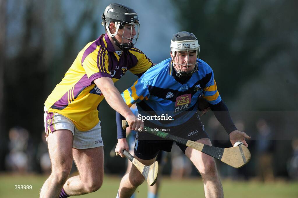 31 January 2010; Rob O'Loughlin, UCD, in action against PJ Nolan, Wexford. Walsh Cup Quarter-Final, Wexford v UCD, Pairc Ui Siochan, Gorey, Co. Wexford. Picture credit: Daire Brennan / SPORTSFILE