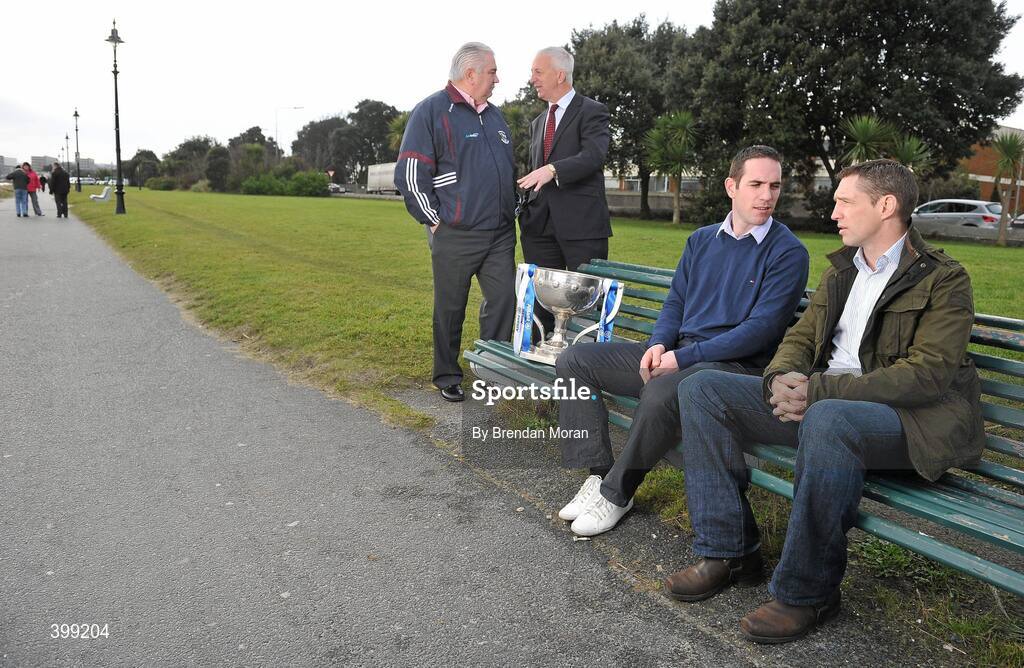 1 February 2010; At the launch of the Allianz GAA National Football Leagues 2010 are, from left, Galway manager Joe Kernan, Cork manager Conor Counihan, Kerry footballer Declan O'Sullivan and Kildare manager Kieran McGeeney. Sandymount Strand, Dublin. Picture credit: Brendan Moran / SPORTSFILE