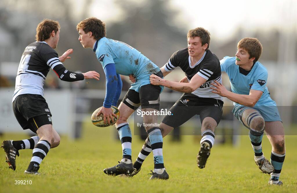 1 February 2010; Cormac Diamond and Dave Egan, right, St Michael's, in action against Cormac Meylor, left, and Gary Burns, Newbridge College. Leinster Schools Senior Cup First Round, St Michael's v Newbridge College, Lakelands Park, Terenure, Dublin. Photo by Sportsfile