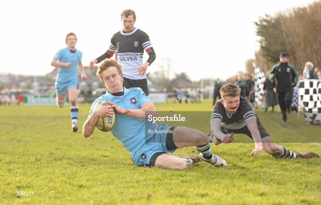 1 February 2010; Mark Corbalis, St Michael's, goes over to score his side's 1st try. Leinster Schools Senior Cup First Round, St Michael's v Newbridge College, Lakelands Park, Terenure, Dublin. Photo by Sportsfile