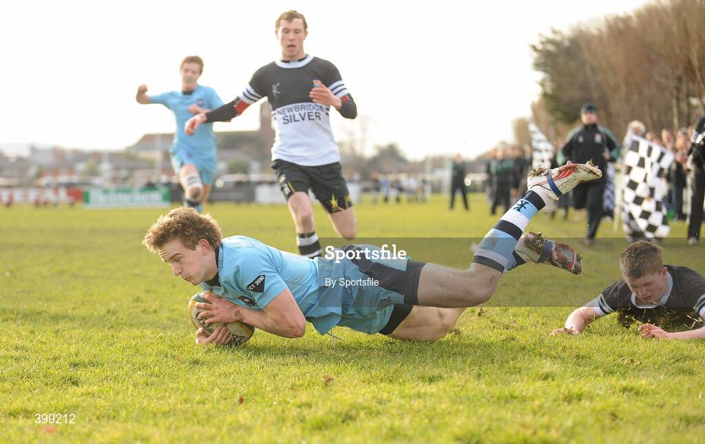 1 February 2010; Mark Corbalis, St Michael's, goes over to score his side's 1st try. Leinster Schools Senior Cup First Round, St Michael's v Newbridge College, Lakelands Park, Terenure, Dublin. Photo by Sportsfile