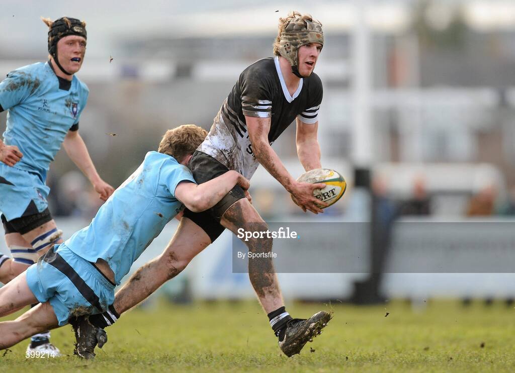 1 February 2010; Ronan Mangan, Newbridge College, is tackled by Daniel Leavy, St Michael's. Leinster Schools Senior Cup First Round, St Michael's v Newbridge College, Lakelands Park, Terenure, Dublin. Photo by Sportsfile