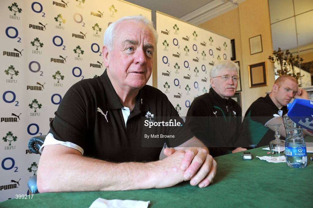 1 February 2010; Ireland's assistant coach Alan Gaffney team manager Paul McNaughton and Paul O'Connell during media interviews ahead of their opening RBS Six Nations Rugby Championship game against Italy on Saturday. Fitzpatrick's Castle Hotel, Killiney, Dublin. Picture credit: Matt Browne / SPORTSFILE