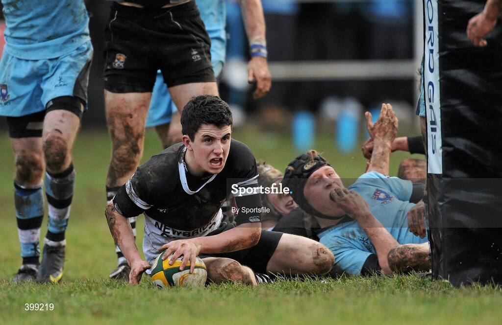 1 February 2010; Peter Osbourne, Newbridge College, scores his side's 1st try. Leinster Schools Senior Cup First Round, St Michael's v Newbridge College, Lakelands Park, Terenure, Dublin. Photo by Sportsfile