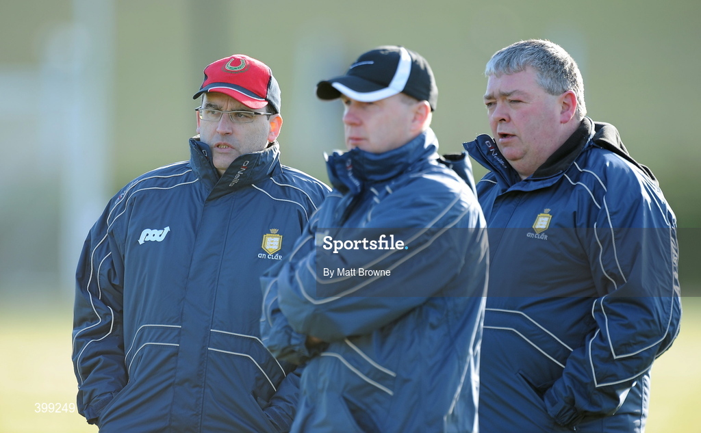31 January 2010; Clare manager Ger O'Loughlin, right, with selectors Liam Doyle and Danny Chaplin. Munster GAA Waterford Crystal Hurling Cup Semi-Final, Waterford v Clare, Ballyduff GAA Grounds, Ballyduff Upper, Waterford. Picture credit: Matt Browne / SPORTSFILE *** Local Caption ***
