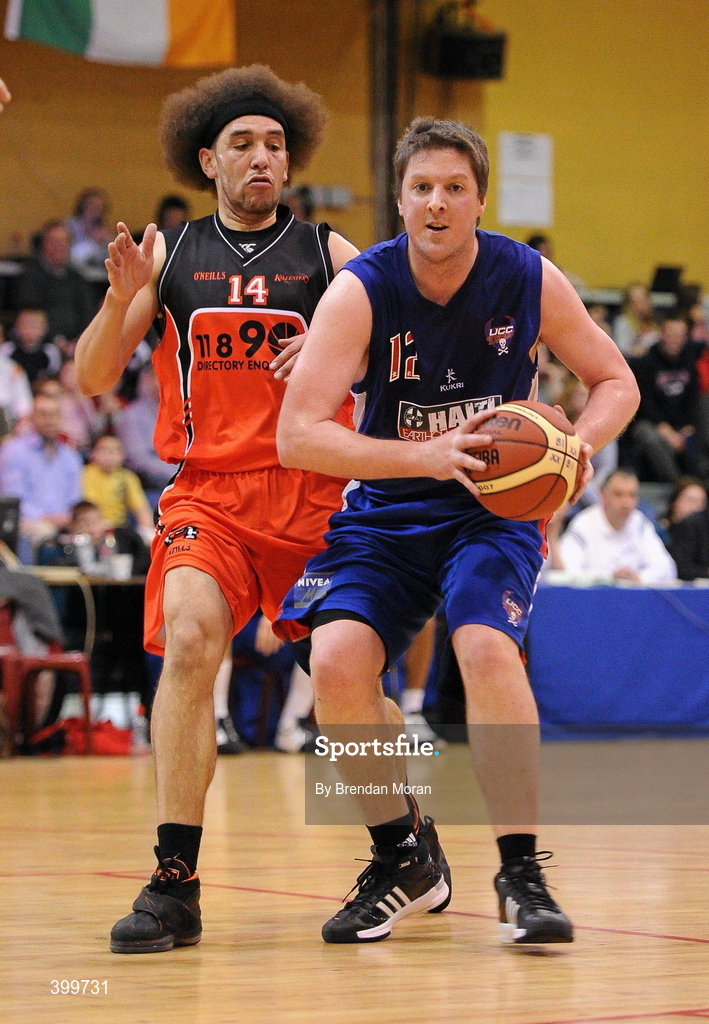 31 January 2010; Niall O'Reilly, UCC Demons, in action against Michael Westbrooks, Killester. Men's Superleague National Cup Final 2010, Killester v UCC Demons, National Basketball Arena, Tallaght, Dublin. Picture credit: Brendan Moran / SPORTSFILE