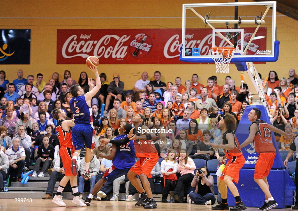 31 January 2010; Kyle Hosford, 5, UCC Demons, shoots for a basket. Men's Superleague National Cup Final 2010, Killester v UCC Demons, National Basketball Arena, Tallaght, Dublin. Picture credit: Brendan Moran / SPORTSFILE