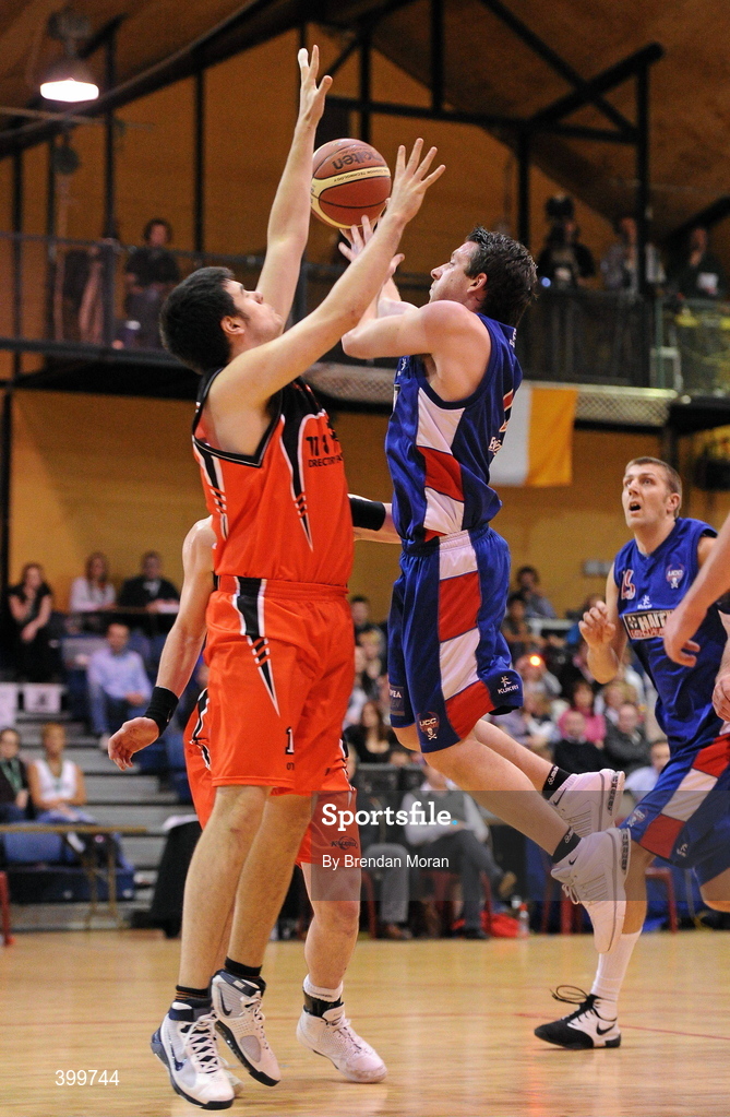 31 January 2010; David Murphy, UCC Demons, in action against Alan Casey, Killester. Men's Superleague National Cup Final 2010, Killester v UCC Demons, National Basketball Arena, Tallaght, Dublin. Picture credit: Brendan Moran / SPORTSFILE