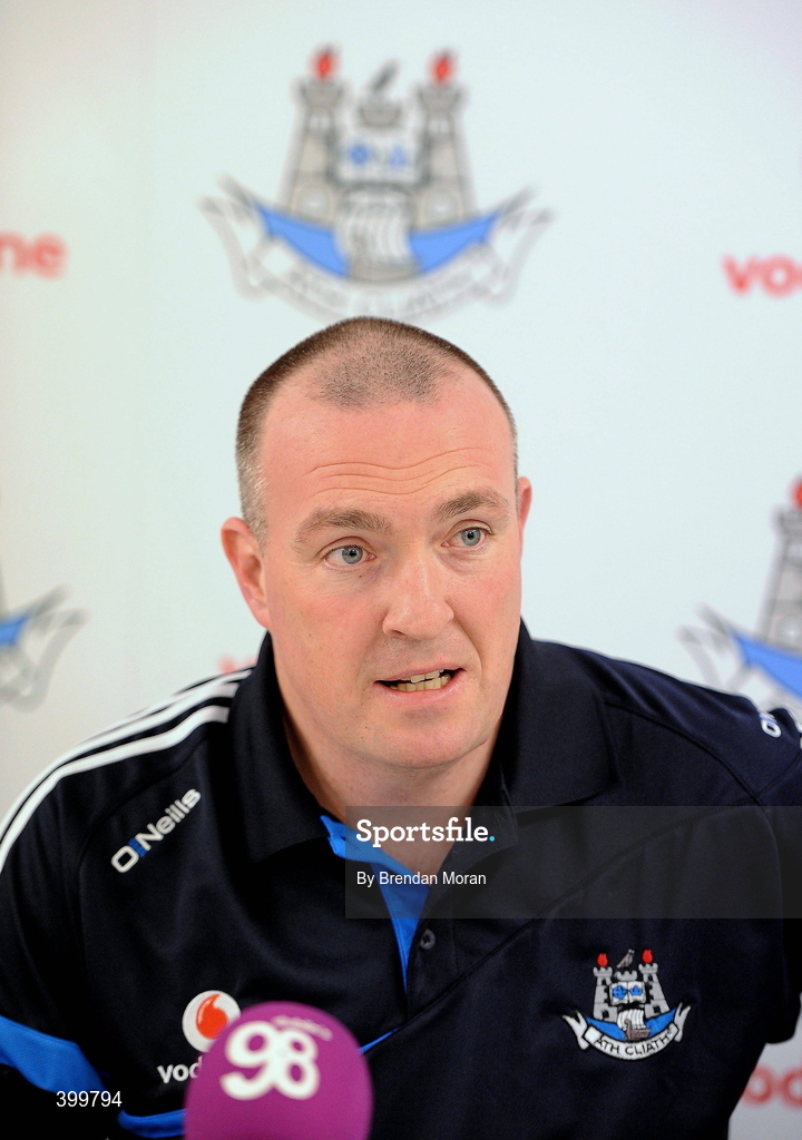 4 February 2010; Dublin manager Pat Gilroy speaking during a press conference ahead of their Allianz GAA Football National League against Kerry on Sunday. Dublin Training Facility, DCU St. Clare’s, Glasnevin, Dublin. Picture credit: Brendan Moran / SPORTSFILE