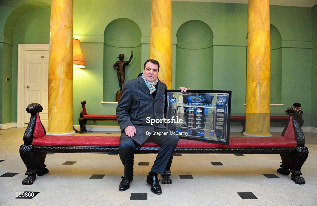 4 February 2010; Republic of Ireland assistant manager Marco Tardelli with the European Captial of Sport trophy. Lord Mayor Councillor Emer Costello announced the appointment of eleven ambassadors of sport from Dublin’s sporting communities to celebrate the achievements of the Capital and its citizens at the start of Dublin – European Capital of Sport 2010 today. The Ambassadors of Dublin Sport were nominated by their clubs and sporting governing bodies. St Patrick's Hall, Dublin Castle, Dublin. Picture credit: Stephen McCarthy / SPORTSFILE