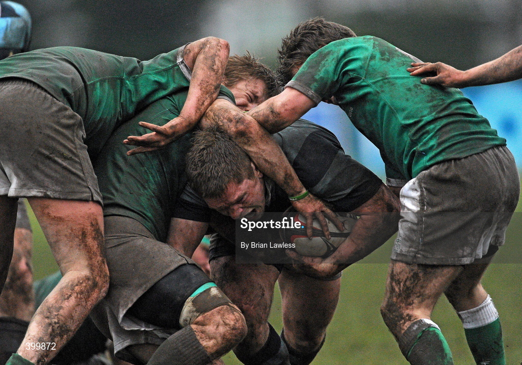 4 February 2010; Peter Reilly, Castleknock College, tries to break through the Gonzaga College SJ defence. Leinster Schools Senior Cup 1st Round, Gonzaga College SJ v Castleknock College, Stradbrook Road, Blackrock, Co. Dublin. Picture credit: Brian Lawless / SPORTSFILE