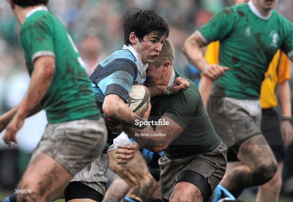 4 February 2010; Conor Toolan, Castleknock College, in action against Patrick Lavelle, Gonzaga College SJ. Leinster Schools Senior Cup 1st Round, Gonzaga College SJ v Castleknock College, Stradbrook Road, Blackrock, Co. Dublin. Picture credit: Brian Lawless / SPORTSFILE
