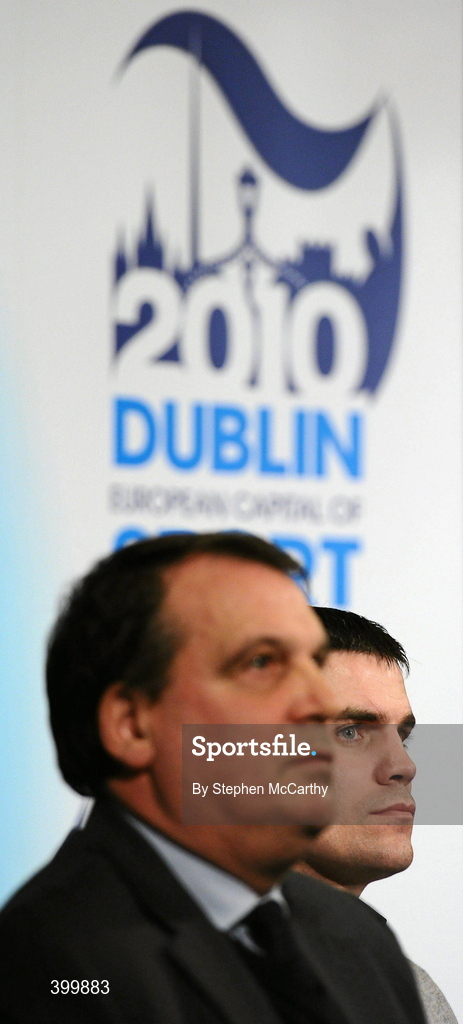 4 February 2010; Boxer and Ambassador of Dublin Sport 2010 Bernard Dunne and Republic of Ireland assistant manager Marco Tardelli at the handing over ceremony of the European Capital of Sport trophy and flag. Lord Mayor Councillor Emer Costello announced the appointment of eleven ambassadors of sport from Dublin’s sporting communities to celebrate the achievements of the Capital and its citizens at the start of Dublin – European Capital of Sport 2010 today. The Ambassadors of Dublin Sport were nominated by their clubs and sporting governing bodies. St Patrick's Hall, Dublin Castle, Dublin. Picture credit: Stephen McCarthy / SPORTSFILE