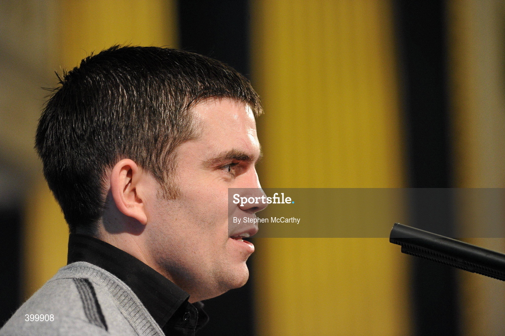 4 February 2010; Boxer and Ambassador of Dublin Sport 2010 Bernard Dunne speaking at the handing over ceremony of the European Capital of Sport trophy and flag. Lord Mayor Councillor Emer Costello announced the appointment of eleven ambassadors of sport from Dublin’s sporting communities to celebrate the achievements of the Capital and its citizens at the start of Dublin – European Capital of Sport 2010 today. The Ambassadors of Dublin Sport were nominated by their clubs and sporting governing bodies. St Patrick's Hall, Dublin Castle, Dublin. Picture credit: Stephen McCarthy / SPORTSFILE