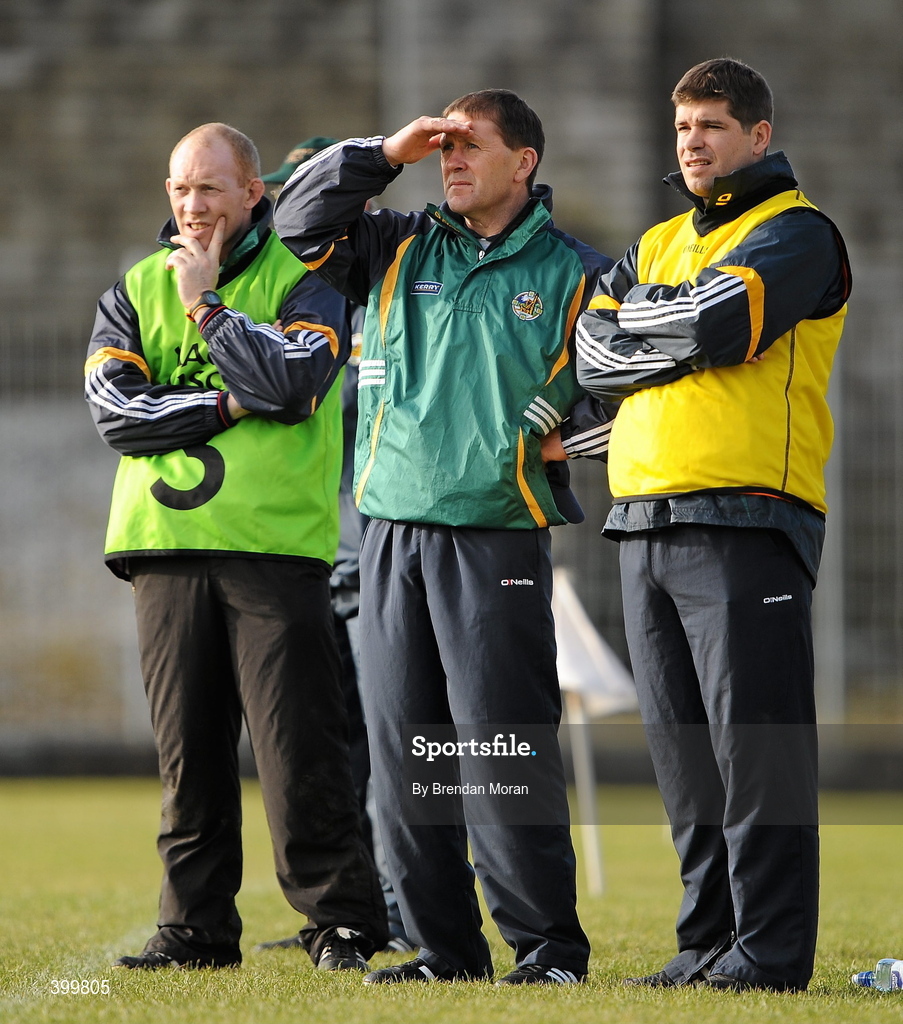 30 January 2010; Kerry manager Jack O'Connor, with trainer Alan O'Sullivan, left, and selector Eamonn Fitzmaurice, right. Munster GAA McGrath Cup Senior Football Final, Kerry v University College Cork, Austin Stack Park, Tralee, Co. Kerry. Picture credit: Brendan Moran / SPORTSFILE