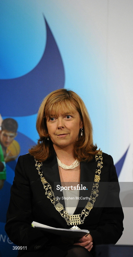 4 February 2010; Lord Mayor Councillor Emer Costello at the handing over ceremony of the European Capital of Sport trophy and flag. Lord Mayor Councillor Emer Costello announced the appointment of eleven ambassadors of sport from Dublin’s sporting communities to celebrate the achievements of the Capital and its citizens at the start of Dublin – European Capital of Sport 2010 today. The Ambassadors of Dublin Sport were nominated by their clubs and sporting governing bodies. St Patrick's Hall, Dublin Castle, Dublin. Picture credit: Stephen McCarthy / SPORTSFILE