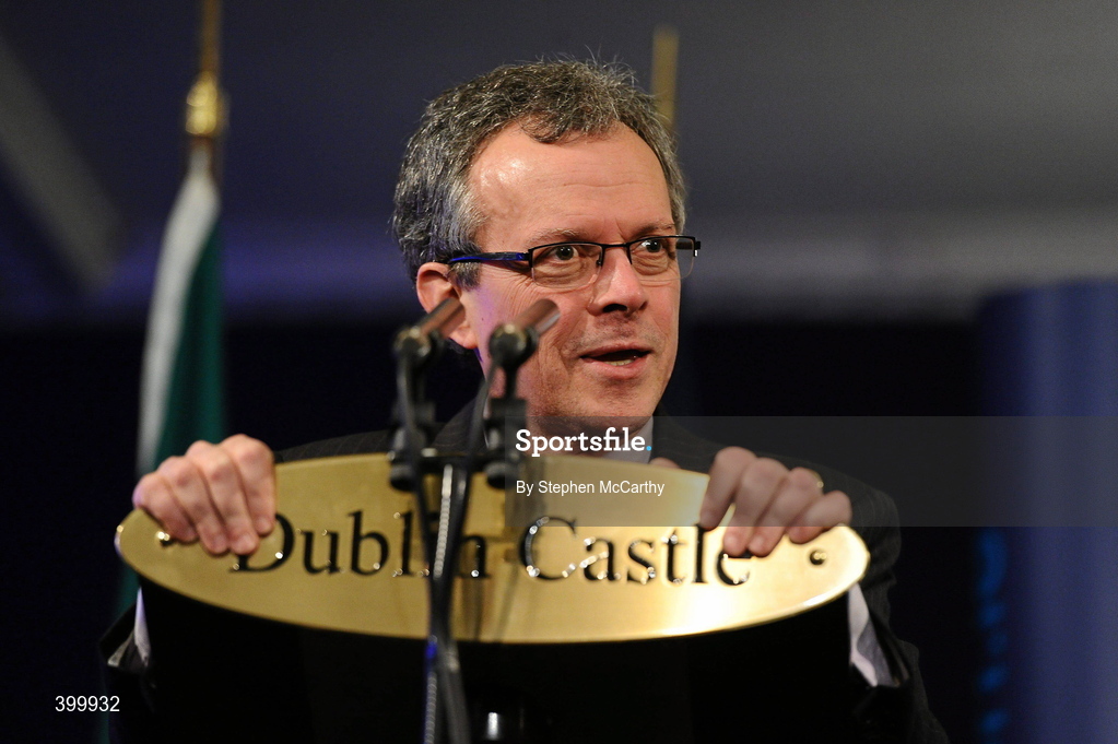 4 February 2010; Pierre Mairesse, EU Commission, speaking at the handing over ceremony of the European Capital of Sport trophy and flag. Lord Mayor Councillor Emer Costello announced the appointment of eleven ambassadors of sport from Dublin’s sporting communities to celebrate the achievements of the Capital and its citizens at the start of Dublin – European Capital of Sport 2010 today. The Ambassadors of Dublin Sport were nominated by their clubs and sporting governing bodies. St Patrick's Hall, Dublin Castle, Dublin. Picture credit: Stephen McCarthy / SPORTSFILE