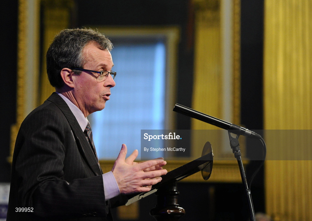 4 February 2010; Pierre Mairesse, EU Commission, speaking at the handing over ceremony of the European Capital of Sport trophy and flag. Lord Mayor Councillor Emer Costello announced the appointment of eleven ambassadors of sport from Dublin’s sporting communities to celebrate the achievements of the Capital and its citizens at the start of Dublin – European Capital of Sport 2010 today. The Ambassadors of Dublin Sport were nominated by their clubs and sporting governing bodies. St Patrick's Hall, Dublin Castle, Dublin. Picture credit: Stephen McCarthy / SPORTSFILE