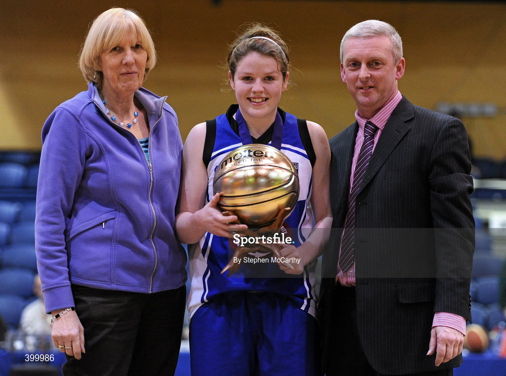 29 January 2010; Emily O'Callaghan, AOS Security Glanmire, receives her MVP award. Basketball Ireland Womens Under 18 National Cup Final, AOS Security Glanmire, Cork, v Meteors, Dublin, National Basketball Arena, Tallaght, Dublin. Picture credit: Stephen McCarthy / SPORTSFILE