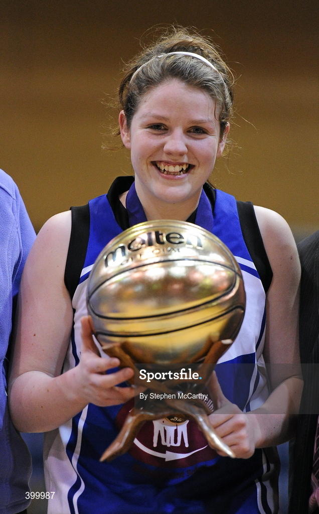 29 January 2010; Emily O'Callaghan, AOS Security Glanmire, with her MVP award. Basketball Ireland Women’s Under 18 National Cup Final, AOS Security Glanmire, Cork, v Meteors, Dublin, National Basketball Arena, Tallaght, Dublin. Picture credit: Stephen McCarthy / SPORTSFILE