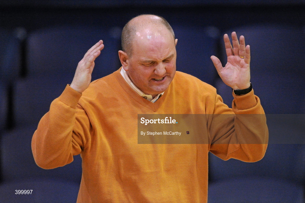 29 January 2010; St. Mary’s Castleisland coach Denis Porter. Basketball Ireland Men’s Under 18 National Cup Final, Eanna, Dublin V St. Mary’s Castleisland, Kerry, Tallaght, Dublin. Picture credit: Stephen McCarthy / SPORTSFILE