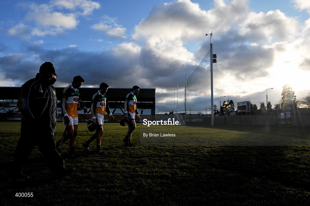 31 January 2010; Offaly players make their way from the pitch after victory over Kilkenny. Walsh Cup Quarter-Final, Offaly v Kilkenny, O'Connor Park, Tullamore, Co. Offaly. Picture credit: Brian Lawless / SPORTSFILE *** Local Caption ***