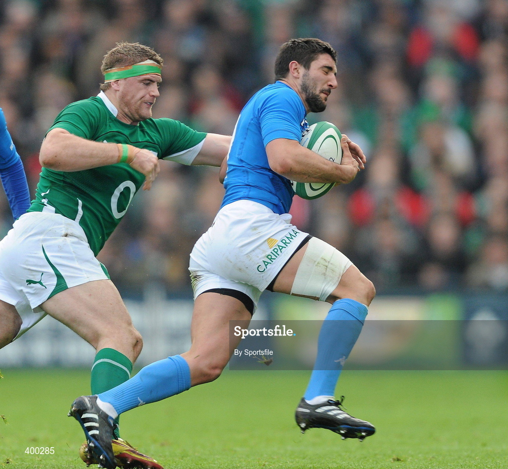6 February 2010; Tito Tebaldi, Italy, in action against Jamie Heaslip, Ireland. RBS Six Nations Rugby Championship, Ireland v Italy, Croke Park, Dublin. Photo by Sportsfile