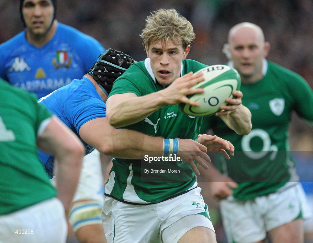 6 February 2010; Andrew Trimble, Ireland, is tackled by Leonardo Ghiraldini, Italy. RBS Six Nations Rugby Championship, Ireland v Italy, Croke Park, Dublin. Picture credit: Brendan Moran / SPORTSFILE