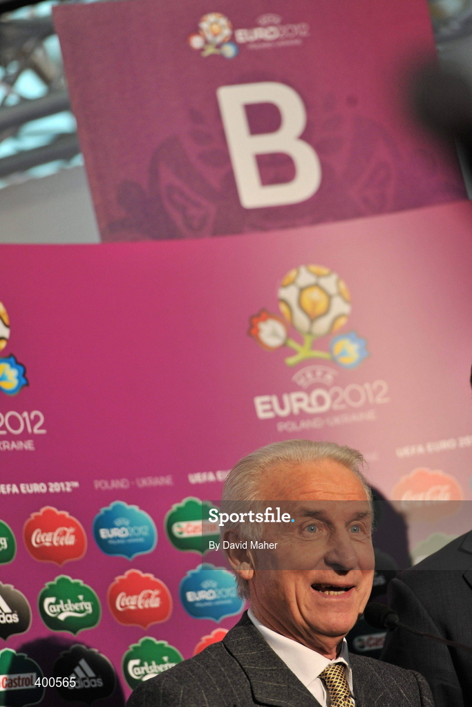 7 February 2010; Republic of Ireland manager Giovanni Trapattoni during media interviews at the end of the UEFA European Championship Qualifying Draw. Warsaw's Palace of Culture and Science, Warsaw, Poland. Picture credit: David Maher / SPORTSFILE