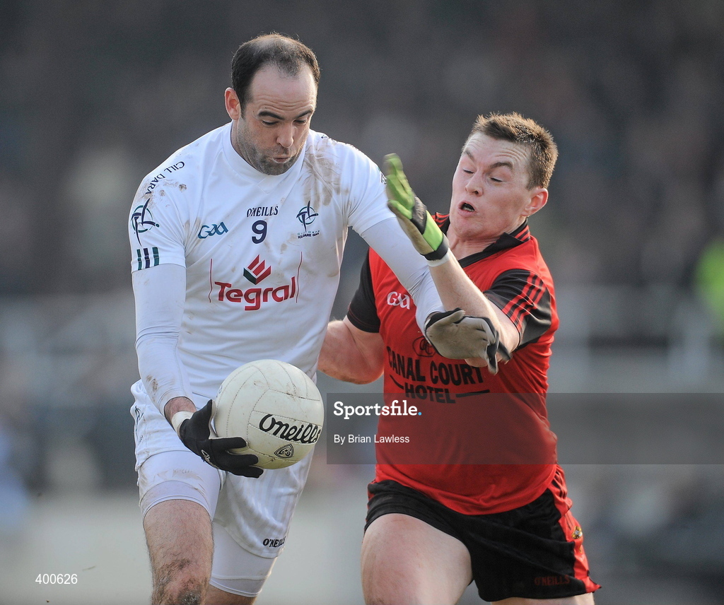 7 February 2010; Dermot Earley, Kildare, in action against Kalum King, Down. Allianz GAA Football National League, Division 2, Round 1, Kildare v Down. St Conleth's Park, Newbridge, Co. Kildare. Picture credit: Brian Lawless / SPORTSFILE