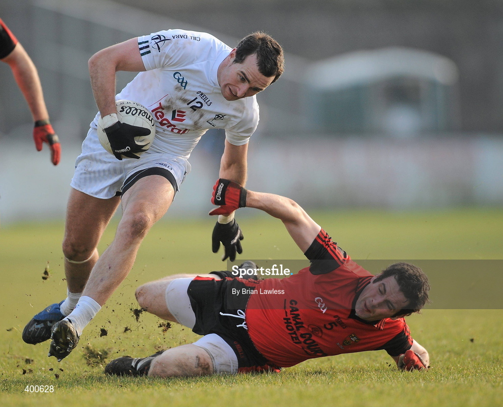 7 February 2010; Robert Kelly, Kildare, in action against Kevin McKernan, Down. Allianz GAA Football National League, Division 2, Round 1, Kildare v Down. St Conleth's Park, Newbridge, Co. Kildare. Picture credit: Brian Lawless / SPORTSFILE