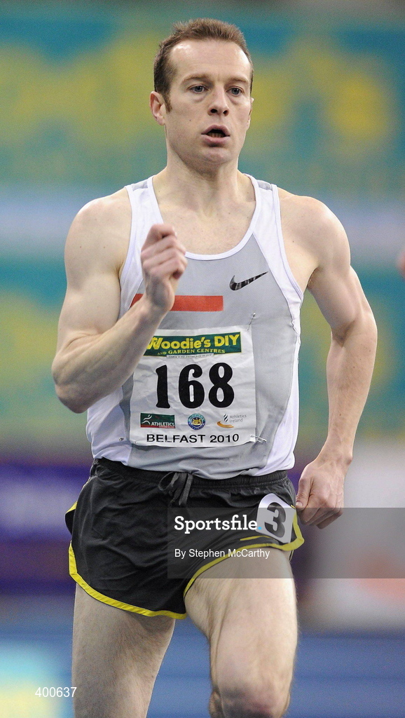 6 February 2010; James Mc Ilroy, Ballymena & Antrim A.C., on his way to winning the Senior Men's 800m during the second day of the Woodie’s DIY Senior Indoor Championships. Odyssey Arena, Belfast, Co. Antrim. Picture credit: Stephen McCarthy / SPORTSFILE