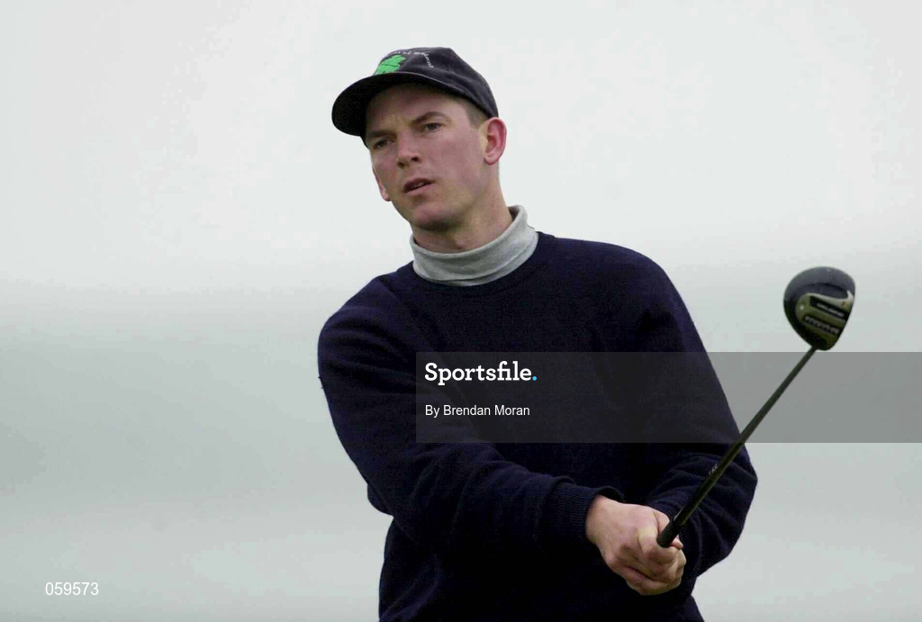 14 April 2001; Sam Irving of Howth GC watches his drive on the 18th teebox during the West of Ireland Open Golf Championship at Sligo Golf Club in Rosses Point in Sligo. Photo by Brendan Moran/Sportsfile