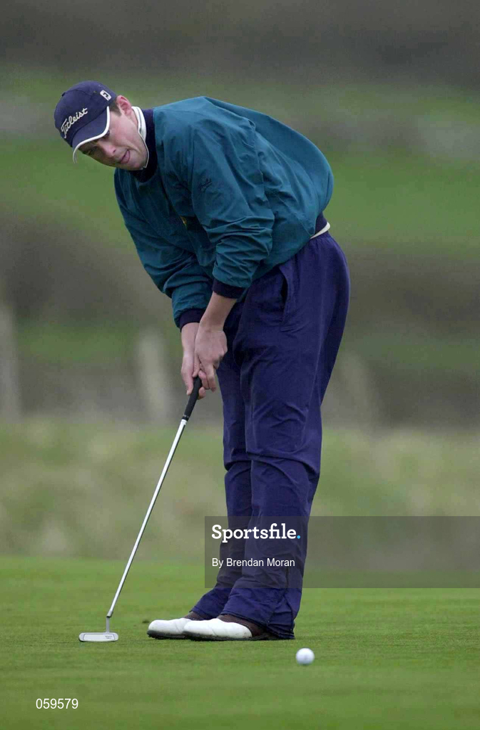 14 April 2001; Mark Murphy of Waterville GC watches his putt on the 7th green during the West of Ireland Open Golf Championship at Sligo Golf Club in Rosses Point in Sligo. Photo by Brendan Moran/Sportsfile