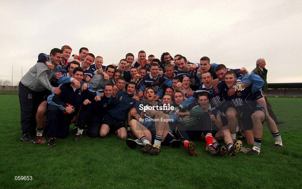 11 April 2001; UUJ players celebrate after the Sigerson Cup Final match between UCD and UUJ at Scotstown GAA in Monaghan. Photo by Damien Eagers/Sportsfile