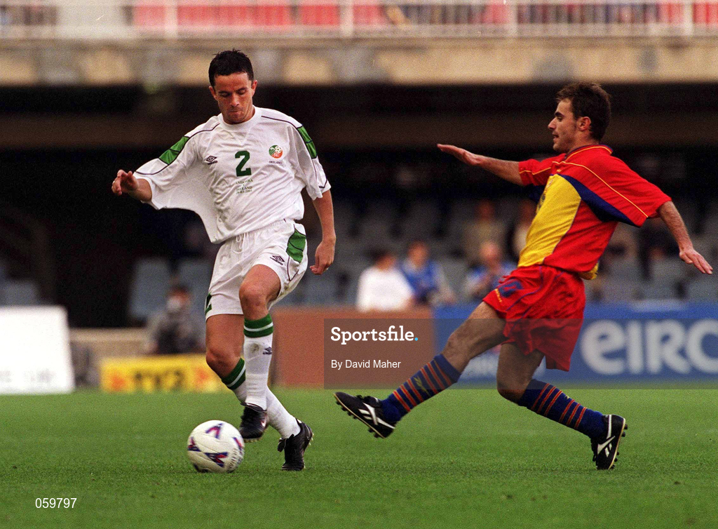 28 March 2001; Gary Kelly of Republic of Ireland during the 2002 FIFA World Cup Qualifier match between Andorra and Republic of Ireland at the Nou Camp in Barcelona, Spain. Photo by David Maher/Sportsfile