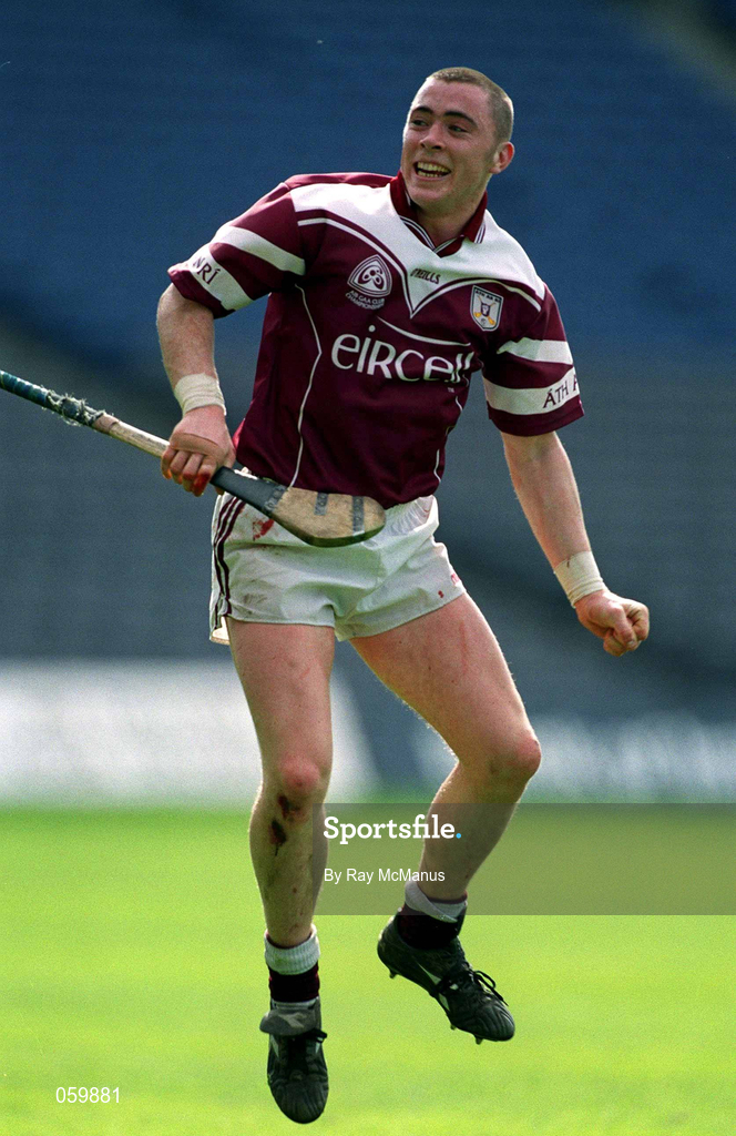 16 April 2001; Eugene Cloonan of Athenry celebrates victory after extra-time in the AIB All-Ireland Senior Club Hurling Championship Final match between Athenry and Graigue Ballycallan at Croke Park in Dublin. Photo by Damien Eagers/Sportsfile