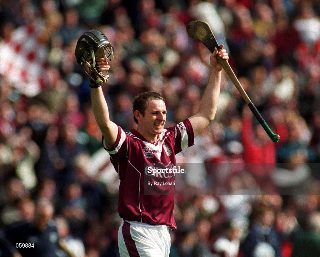 16 April 2001; Athenry captain Joe Rabbitte celebrates after the final whistle at the AIB All-Ireland Senior Club Hurling Championship Final match between Athenry and Graigue Ballycallan at Croke Park in Dublin. Photo by Ray Lohan/Sportsfile