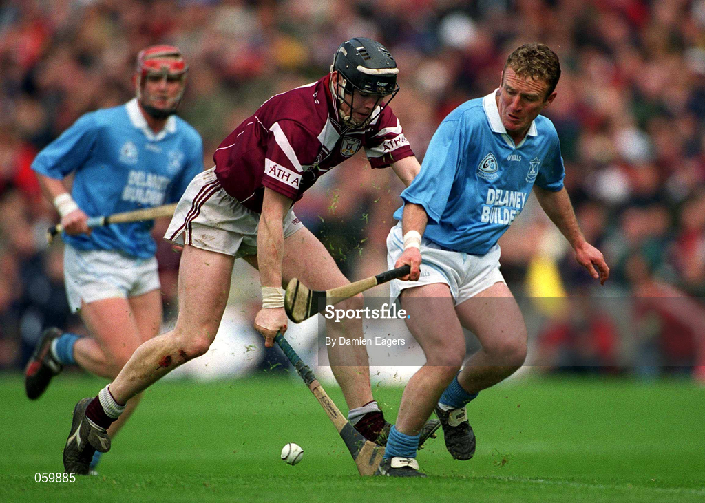 16 April 2001; Eugene Cloonan of Athenry in action against Johnny Butler of Graigue Ballycallan during the AIB All-Ireland Senior Club Hurling Championship Final match between Athenry and Graigue Ballycallan at Croke Park in Dublin. Photo by Damien Eagers/Sportsfile