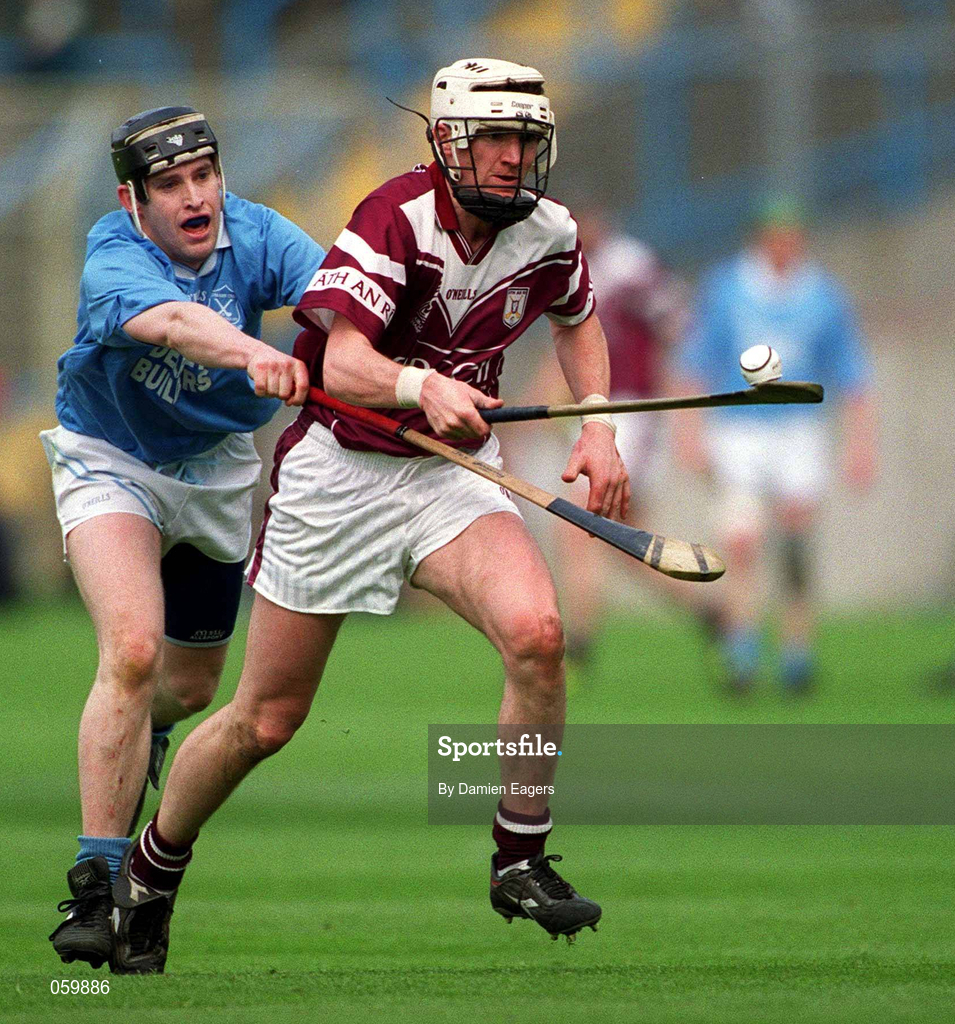 16 April 2001; Brendan Keogh of Athenry in action against James Young of Graigue Ballycallan during the AIB All-Ireland Senior Club Hurling Championship Final match between Athenry and Graigue Ballycallan at Croke Park in Dublin. Photo by Damien Eagers/Sportsfile