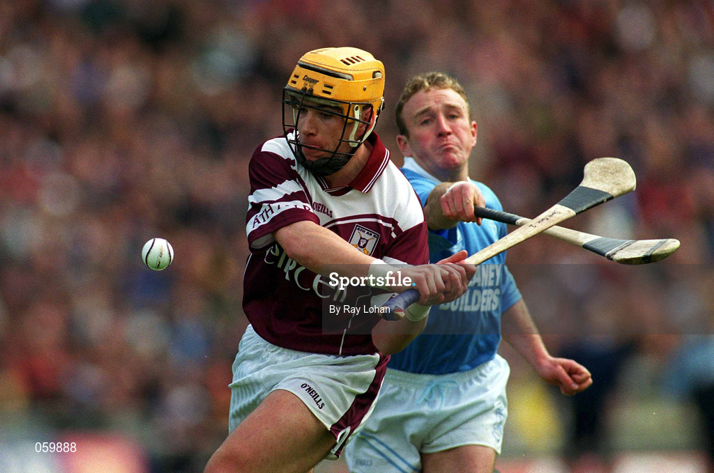 16 April 2001; Donal Moran of Athenry in action against Johnny Butler of Graigue Ballycallan during the AIB All-Ireland Senior Club Hurling Championship Final match between Athenry and Graigue Ballycallan at Croke Park in Dublin. Photo by Ray Lohan/Sportsfile