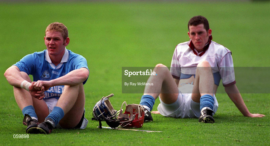 16 April 2001; Graigue Ballycallan players Dermot Hoyne, left, and Joe Young dejected after the AIB All-Ireland Senior Club Hurling Championship Final match between Athenry and Graigue Ballycallan at Croke Park in Dublin. Photo by Ray McManus/Sportsfile