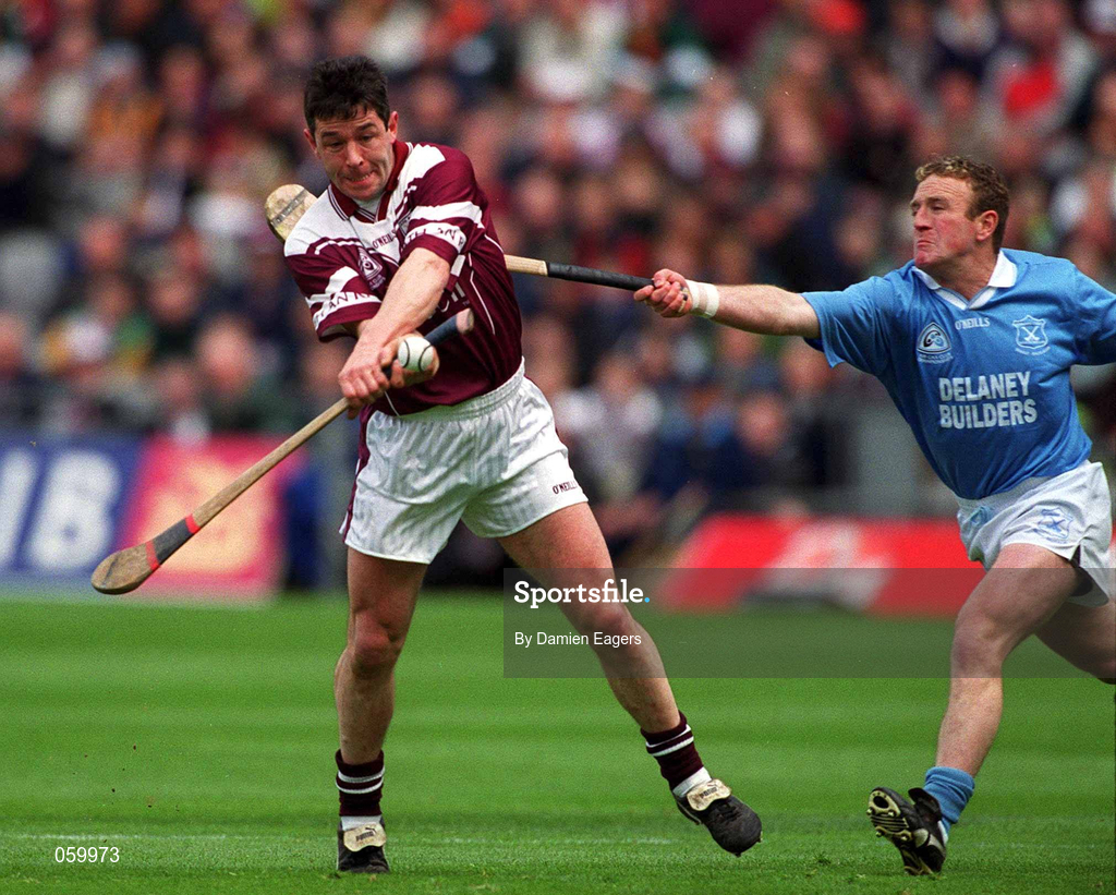 16 April 2001; Pat Higgins of Athenry in action against Johnny Butler of Graigue Ballycallan during the AIB All-Ireland Senior Club Hurling Championship Final match between Athenry and Graigue Ballycallan at Croke Park in Dublin. Photo by Damien Eagers/Sportsfile