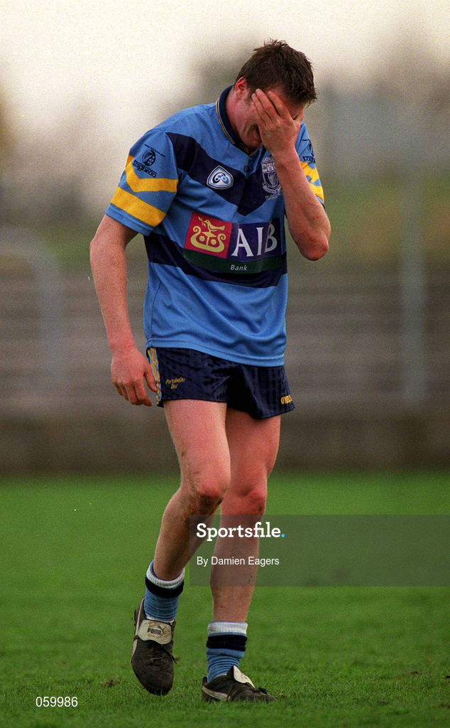11 April 2001; Ciarán McManus of UCD dejected after the Sigerson Cup Final match between UCD and UUJ at Scotstown GAA in Monaghan. Photo by Damien Eagers/Sportsfile