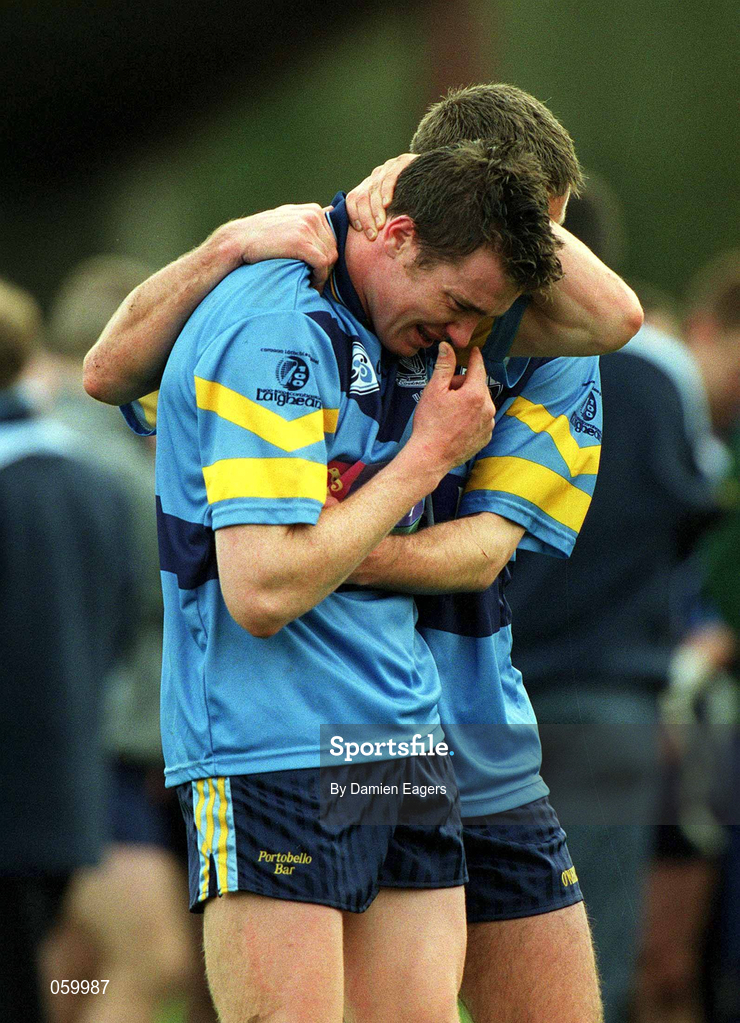 11 April 2001; Ciarán McManus of UCD dejected after the Sigerson Cup Final match between UCD and UUJ at Scotstown GAA in Monaghan. Photo by Damien Eagers/Sportsfile