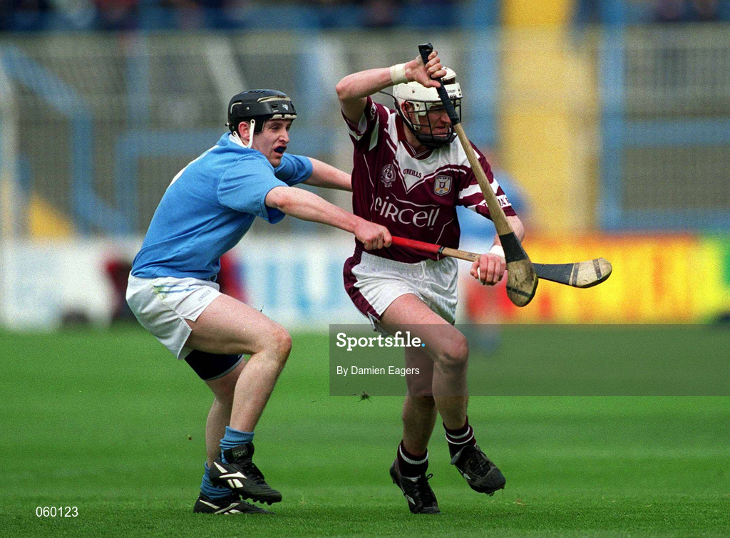 16 April 2001; Brendan Keogh of Athenry in action against James Young of Graigue Ballycallan during the AIB All-Ireland Senior Club Hurling Championship Final match between Athenry and Graigue Ballycallan at Croke Park in Dublin. Photo by Damien Eagers/Sportsfile