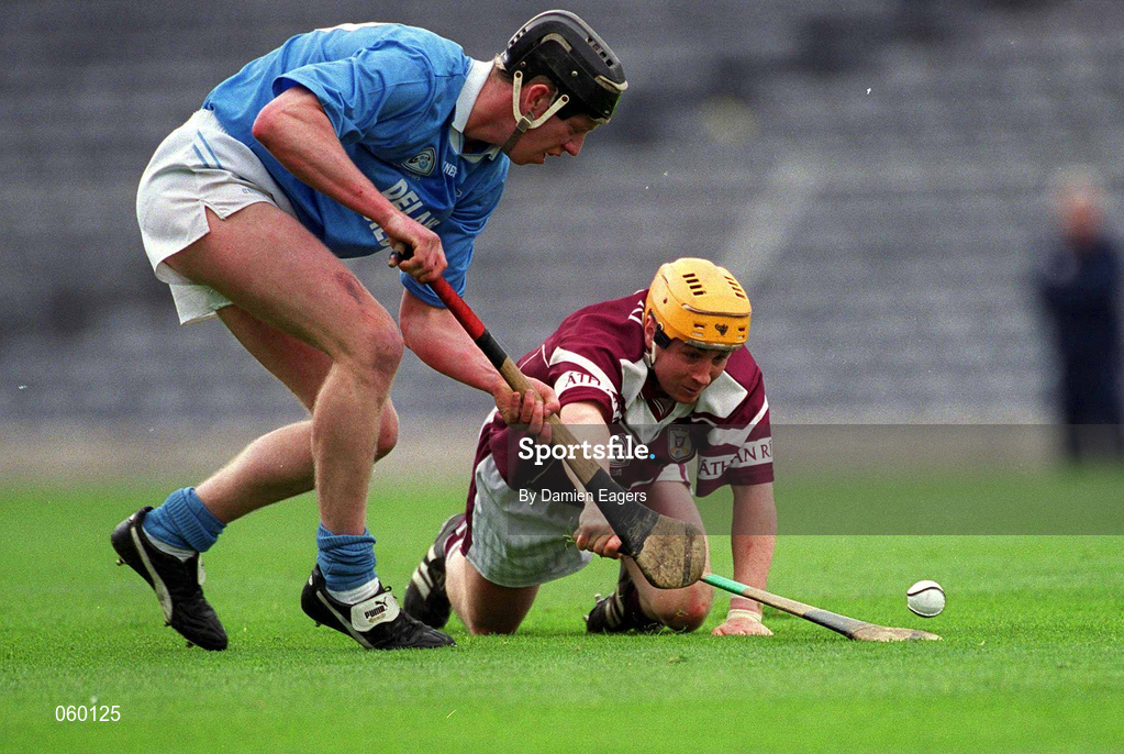 16 April 2001; Michael Hoyne of Graigue Ballycallan in action against Brian Higgins of Athenry during the AIB All-Ireland Senior Club Hurling Championship Final match between Athenry and Graigue Ballycallan at Croke Park in Dublin. Photo by Damien Eagers/Sportsfile